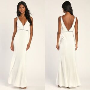 NWOT Lulus‎ Forever Falling For You White Rhinestone Mermaid Maxi Dress